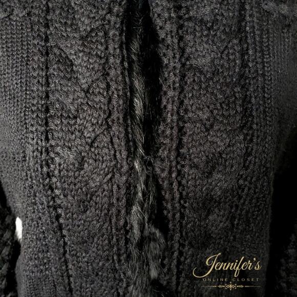 Essentiel Antwerp Black Wool Cable Knit Faux Mink Trimmed Cardigan - Picture 3 of 13